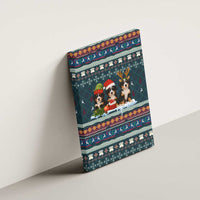 Bernese Mountain Dogs in Holiday Costumes Canvas Wall Art with Green Snowflake Pattern Design - Wonder Print Shop