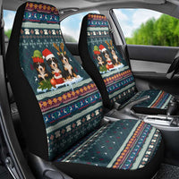 Bernese Mountain Dogs in Holiday Costumes Car Seat Cover with Green Snowflake Pattern Design - Wonder Print Shop