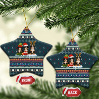 Bernese Mountain Dogs in Holiday Costumes Ceramic Ornament with Green Snowflake Pattern Design - Wonder Print Shop