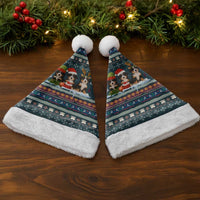 Bernese Mountain Dogs in Holiday Costumes Christmas Santa Hat with Green Snowflake Pattern Design - Wonder Print Shop