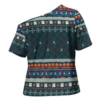 Bernese Mountain Dogs in Holiday Costumes Cross Shoulder Shirt with Green Snowflake Pattern Design - Wonder Print Shop