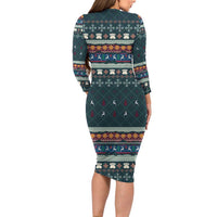 Bernese Mountain Dogs in Holiday Costumes Family Matching Long Sleeve Bodycon Dress and Hawaiian Shirt with Green Snowflake Pattern Design - Wonder Print Shop