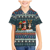 Bernese Mountain Dogs in Holiday Costumes Family Matching Mermaid Dress and Hawaiian Shirt with Green Snowflake Pattern Design - Wonder Print Shop
