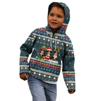 Bernese Mountain Dogs in Holiday Costumes Kid Hoodie with Green Snowflake Pattern Design - Wonder Print Shop