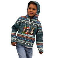 Bernese Mountain Dogs in Holiday Costumes Kid Hoodie with Green Snowflake Pattern Design - Wonder Print Shop