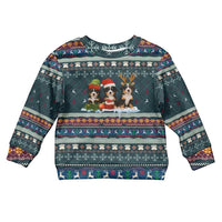 Bernese Mountain Dogs in Holiday Costumes Kid Ugly Christmas Sweater with Green Snowflake Pattern Design - Wonder Print Shop