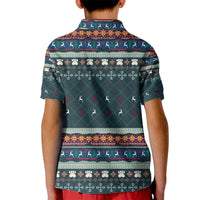 Bernese Mountain Dogs in Holiday Costumes Kid Polo Shirt with Green Snowflake Pattern Design - Wonder Print Shop