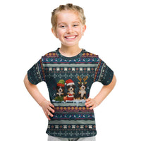 Bernese Mountain Dogs in Holiday Costumes Kid T Shirt with Green Snowflake Pattern Design - Wonder Print Shop