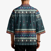 Bernese Mountain Dogs in Holiday Costumes Kimono with Green Snowflake Pattern Design - Wonder Print Shop