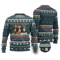 Bernese Mountain Dogs in Holiday Costumes Ugly Christmas Sweater with Green Snowflake Pattern Design - Wonder Print Shop