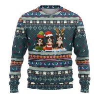 Bernese Mountain Dogs in Holiday Costumes Ugly Christmas Sweater with Green Snowflake Pattern Design - Wonder Print Shop