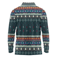 Bernese Mountain Dogs in Holiday Costumes Long Sleeve Polo Shirt with Green Snowflake Pattern Design - Wonder Print Shop