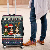 Bernese Mountain Dogs in Holiday Costumes Luggage Cover with Green Snowflake Pattern Design - Wonder Print Shop
