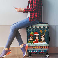 Bernese Mountain Dogs in Holiday Costumes Luggage Cover with Green Snowflake Pattern Design - Wonder Print Shop
