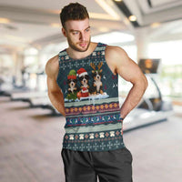 Bernese Mountain Dogs in Holiday Costumes Men Tank Top with Green Snowflake Pattern Design - Wonder Print Shop