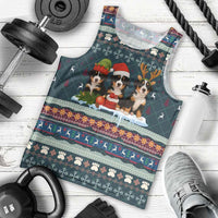 Bernese Mountain Dogs in Holiday Costumes Men Tank Top with Green Snowflake Pattern Design - Wonder Print Shop
