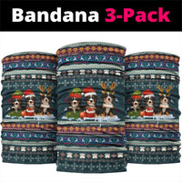 Bernese Mountain Dogs in Holiday Costumes Neck Gaiter with Green Snowflake Pattern Design - Wonder Print Shop