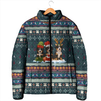Bernese Mountain Dogs in Holiday Costumes Padded Jacket with Green Snowflake Pattern Design - Wonder Print Shop