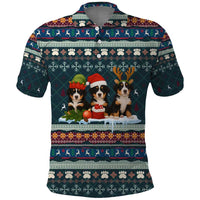 Bernese Mountain Dogs in Holiday Costumes Polo Shirt with Green Snowflake Pattern Design - Wonder Print Shop
