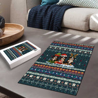 Bernese Mountain Dogs in Holiday Costumes Puzzle with Green Snowflake Pattern Design - Wonder Print Shop