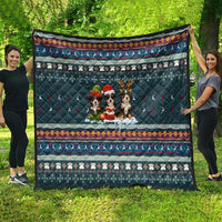 Bernese Mountain Dogs in Holiday Costumes Quilt with Green Snowflake Pattern Design - Wonder Print Shop