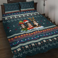 Bernese Mountain Dogs in Holiday Costumes Quilt Bed Set with Green Snowflake Pattern Design - Wonder Print Shop