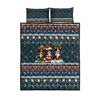Bernese Mountain Dogs in Holiday Costumes Quilt Bed Set with Green Snowflake Pattern Design - Wonder Print Shop