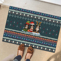 Bernese Mountain Dogs in Holiday Costumes Rubber Doormat with Green Snowflake Pattern Design - Wonder Print Shop