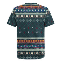 Bernese Mountain Dogs in Holiday Costumes Rugby Jersey with Green Snowflake Pattern Design - Wonder Print Shop