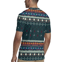 Bernese Mountain Dogs in Holiday Costumes Rugby Jersey with Green Snowflake Pattern Design - Wonder Print Shop