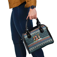 Bernese Mountain Dogs in Holiday Costumes Shoulder Handbag with Green Snowflake Pattern Design - Wonder Print Shop