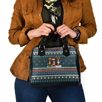 Bernese Mountain Dogs in Holiday Costumes Shoulder Handbag with Green Snowflake Pattern Design - Wonder Print Shop