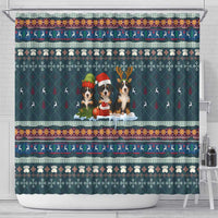 Bernese Mountain Dogs in Holiday Costumes Shower Curtain with Green Snowflake Pattern Design - Wonder Print Shop