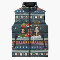 Bernese Mountain Dogs in Holiday Costumes Sleeveless Puffer Jacket with Green Snowflake Pattern Design - Wonder Print Shop