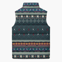 Bernese Mountain Dogs in Holiday Costumes Sleeveless Puffer Jacket with Green Snowflake Pattern Design - Wonder Print Shop
