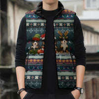 Bernese Mountain Dogs in Holiday Costumes Sleeveless Puffer Jacket with Green Snowflake Pattern Design - Wonder Print Shop