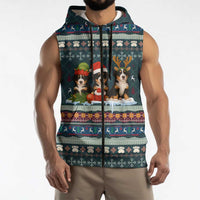 Bernese Mountain Dogs in Holiday Costumes Sleeveless Zip Hoodie with Green Snowflake Pattern Design - Wonder Print Shop