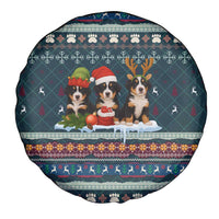 Bernese Mountain Dogs in Holiday Costumes Spare Tire Cover with Green Snowflake Pattern Design - Wonder Print Shop