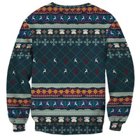 Bernese Mountain Dogs in Holiday Costumes Sweatshirt with Green Snowflake Pattern Design - Wonder Print Shop