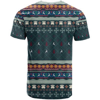 Bernese Mountain Dogs in Holiday Costumes T Shirt with Green Snowflake Pattern Design - Wonder Print Shop