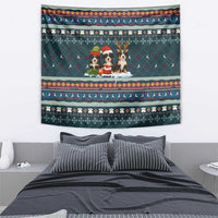 Bernese Mountain Dogs in Holiday Costumes Tapestry with Green Snowflake Pattern Design - Wonder Print Shop