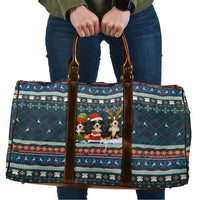 Bernese Mountain Dogs in Holiday Costumes Travel Bag with Green Snowflake Pattern Design - Wonder Print Shop