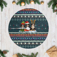 Bernese Mountain Dogs in Holiday Costumes Tree Skirt with Green Snowflake Pattern Design - Wonder Print Shop