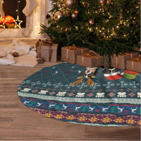 Bernese Mountain Dogs in Holiday Costumes Tree Skirt with Green Snowflake Pattern Design - Wonder Print Shop