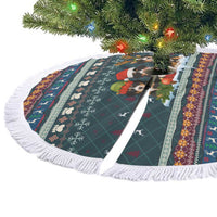 Bernese Mountain Dogs in Holiday Costumes Tree Skirt with Green Snowflake Pattern Design - Wonder Print Shop