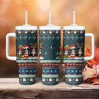 Bernese Mountain Dogs in Holiday Costumes Tumbler With Handle with Green Snowflake Pattern Design - Wonder Print Shop
