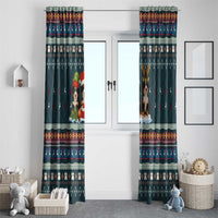 Bernese Mountain Dogs in Holiday Costumes Window Curtain with Green Snowflake Pattern Design - Wonder Print Shop