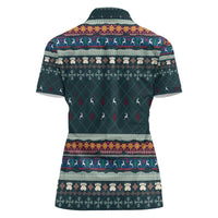 Bernese Mountain Dogs in Holiday Costumes Women Polo Shirt with Green Snowflake Pattern Design - Wonder Print Shop