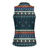 Bernese Mountain Dogs in Holiday Costumes Women Sleeveless Polo Shirt with Green Snowflake Pattern Design - Wonder Print Shop