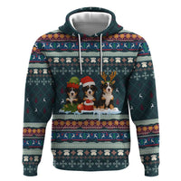 Bernese Mountain Dogs in Holiday Costumes Zip Hoodie with Green Snowflake Pattern Design - Wonder Print Shop